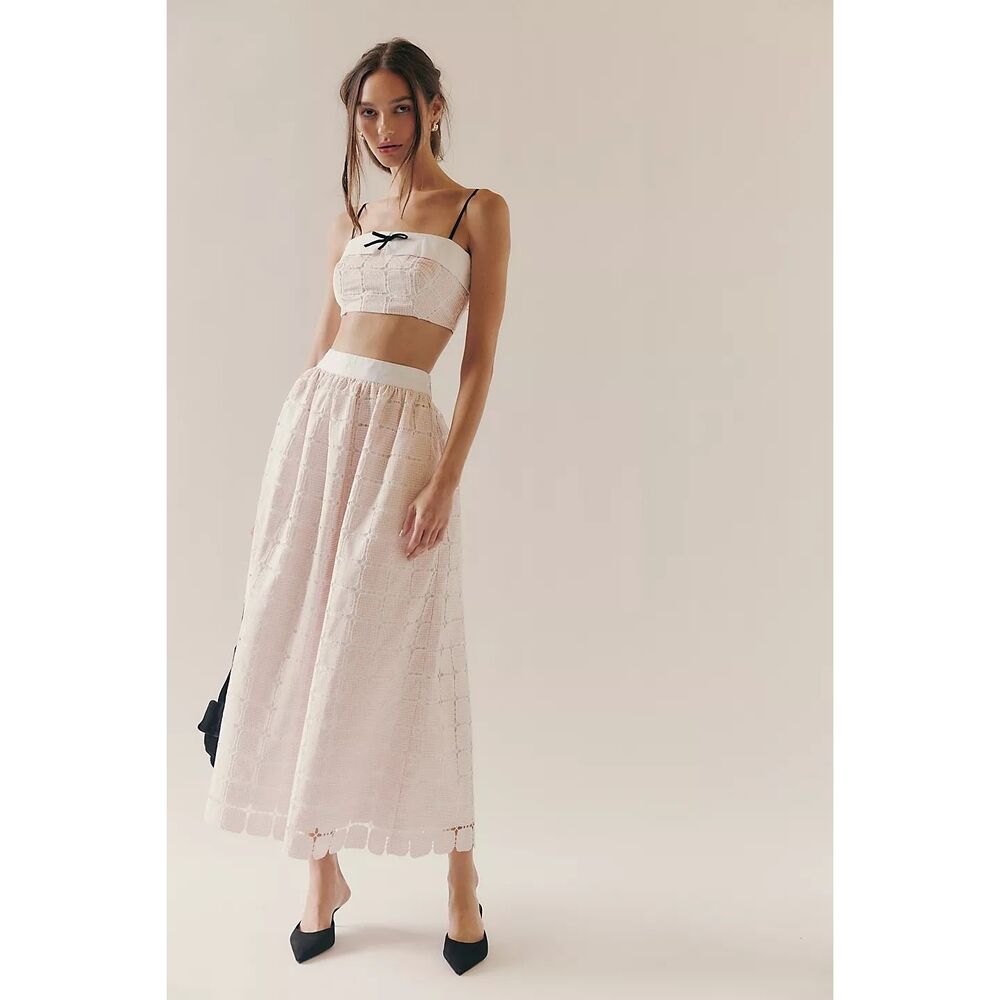 Maude Blush Eyelet Crop Top and Maxi Skirt Set with Black Accents